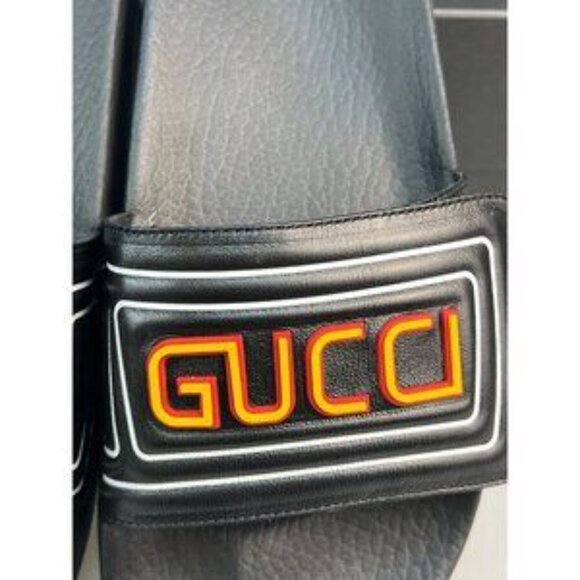 NIB Authentic Gucci Mens Online Leather Sandals In Black - Picture 8 of 12